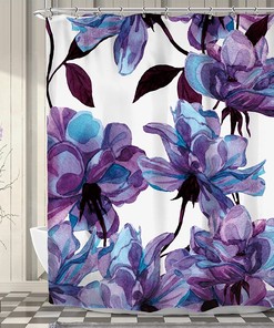 Botanical Wildflowers Purple Shower Curtain - Waterproof and Durable Fabric with Rustic and Nature-Inspired Print