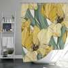 Botanical Yellow Iris Shower Curtain with Green Leaves Design for a Natural Bathroom 