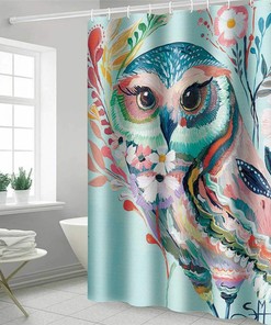 Botanical bird Owl floral Shower Curtain for Wildlife Bathroom Decor