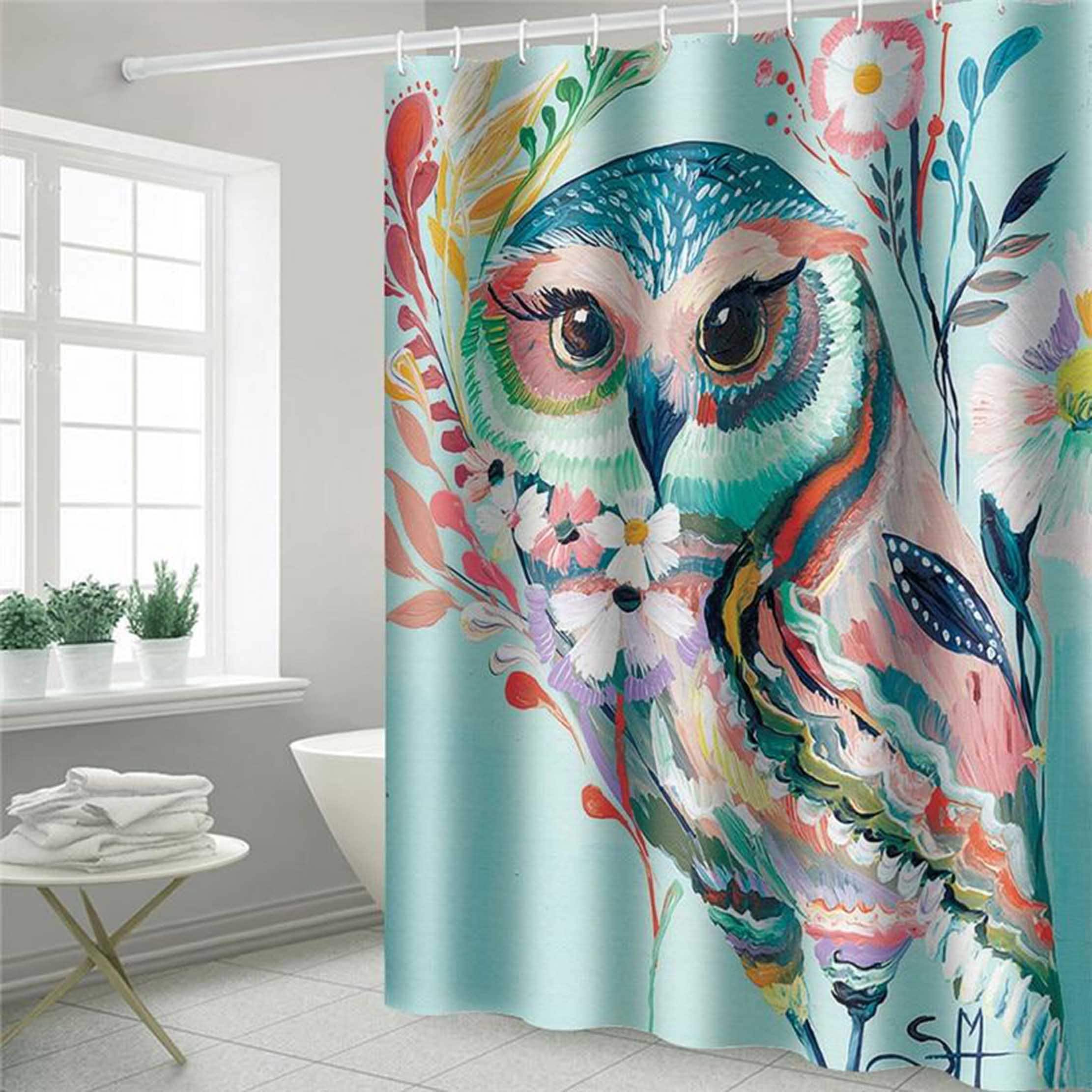 Botanical bird Owl floral Shower Curtain for Wildlife Bathroom Decor