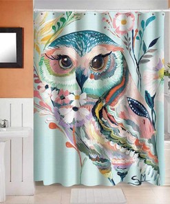 Botanical bird Owl floral Shower Curtain for Wildlife Bathroom Decor