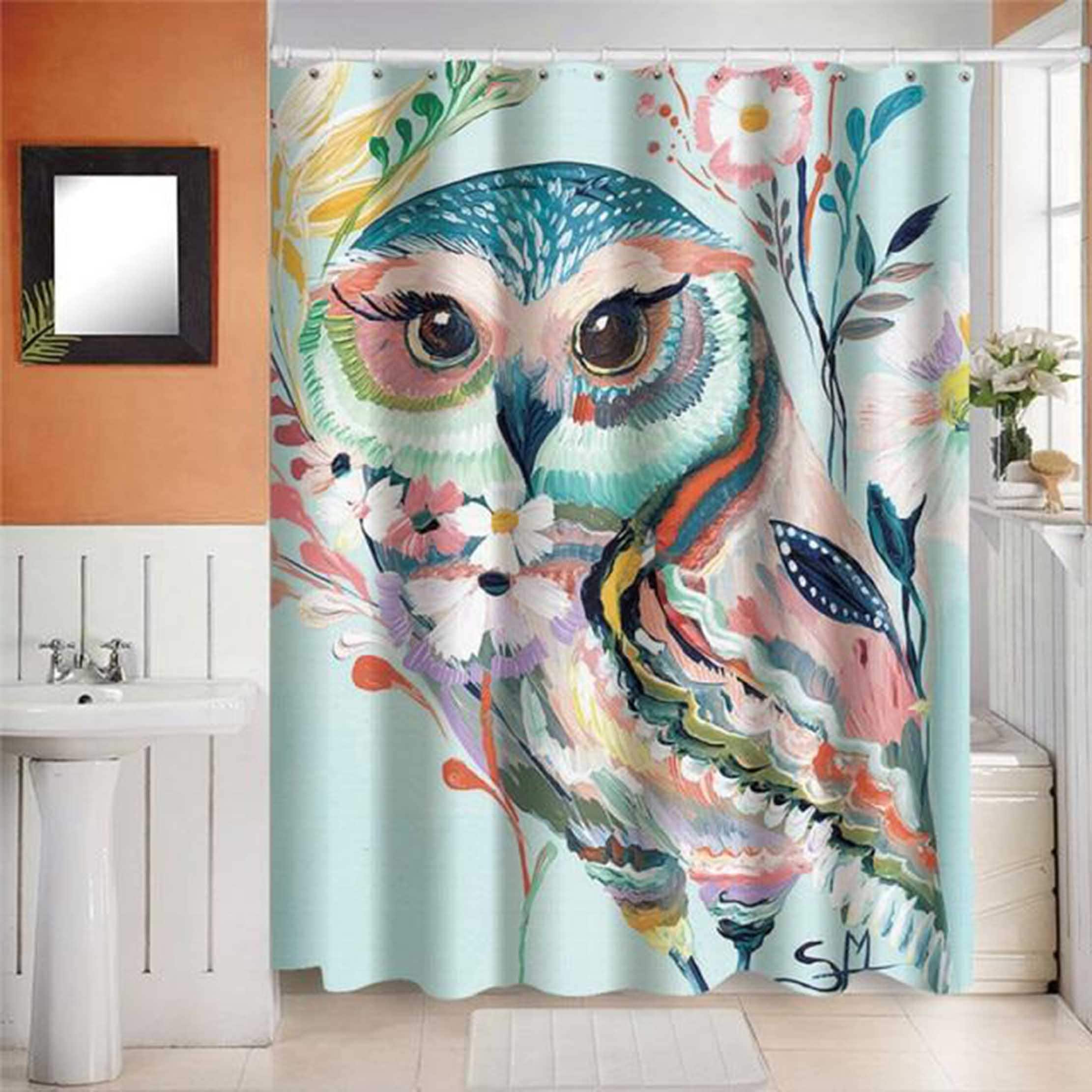 Botanical bird Owl floral Shower Curtain for Wildlife Bathroom Decor