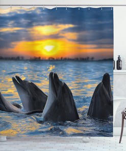 Bottle Nosed Dolphins Print Waterproof Shower Curtain For Bathroom