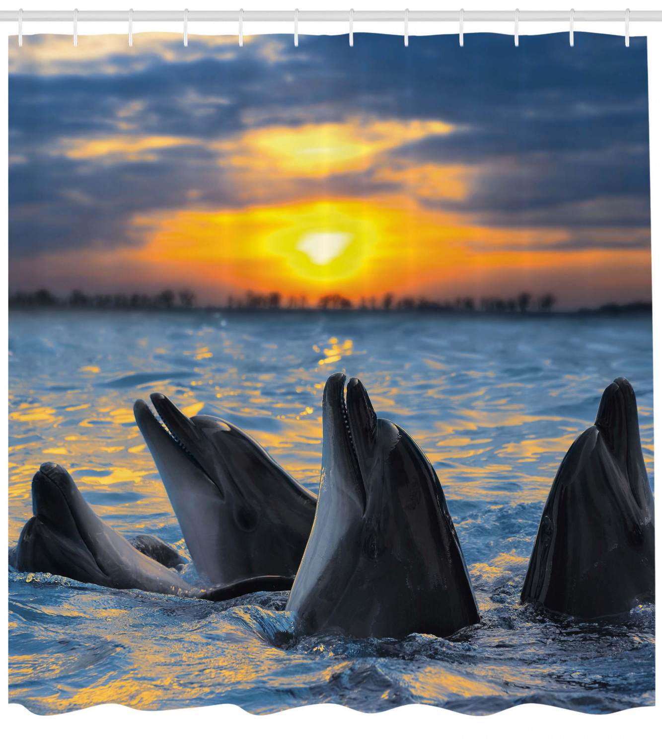 Bottle Nosed Dolphins Print Waterproof Shower Curtain For Bathroom - Image 4