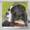Boxer Dog Dotted Art Print Shower Curtain For A Playful Dog Themed Bathroom