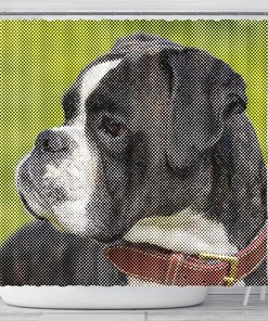 Boxer Dog Dotted Art Print Shower Curtain For A Playful Dog Themed Bathroom