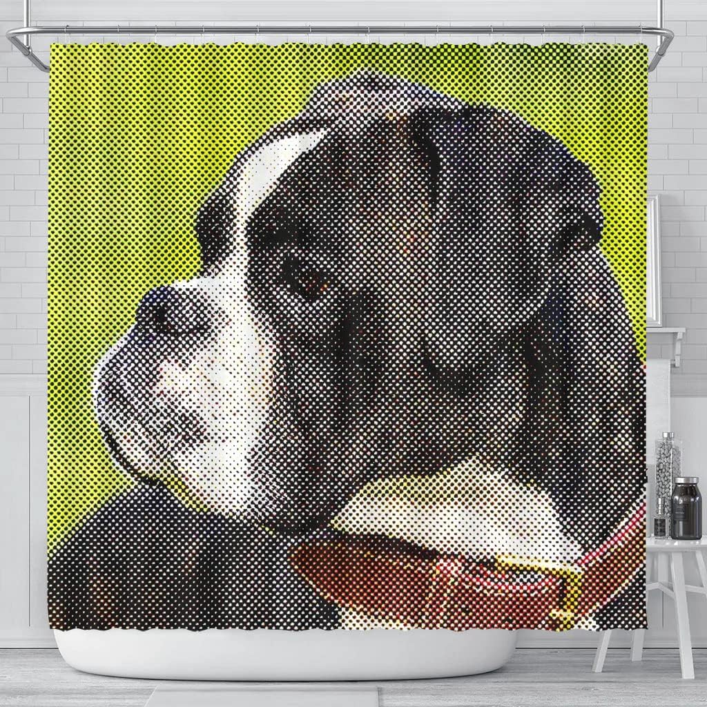 Boxer Dog Dotted Art Print Shower Curtain For A Playful Dog Themed Bathroom