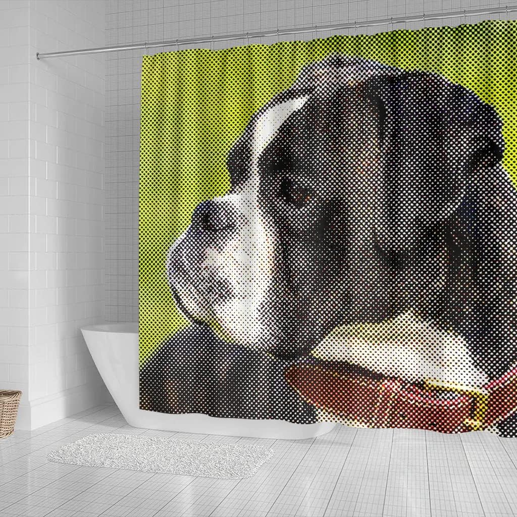 Boxer Dog Dotted Art Print Shower Curtain For A Playful Dog Themed Bathroom - Image 2