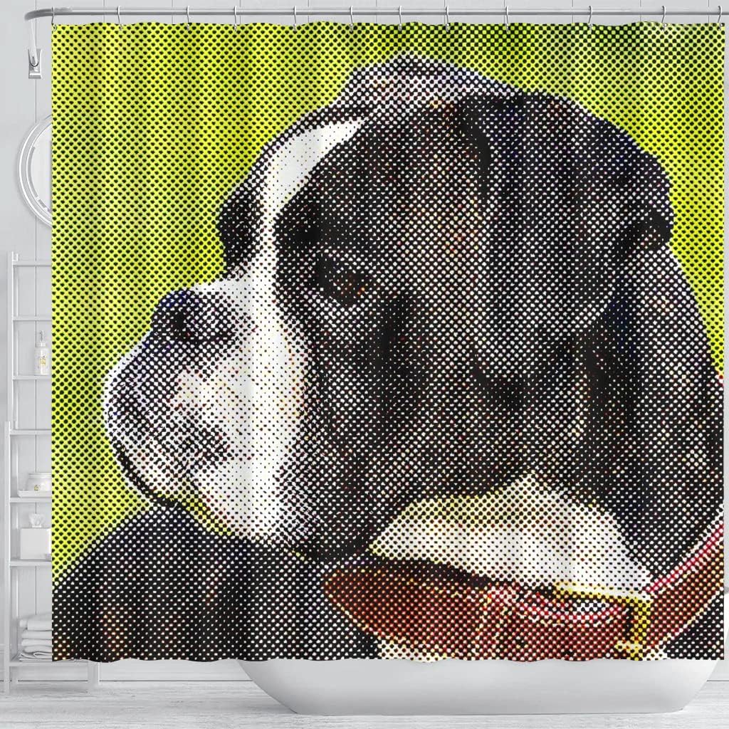 Boxer Dog Dotted Art Print Shower Curtain For A Playful Dog Themed Bathroom - Image 3