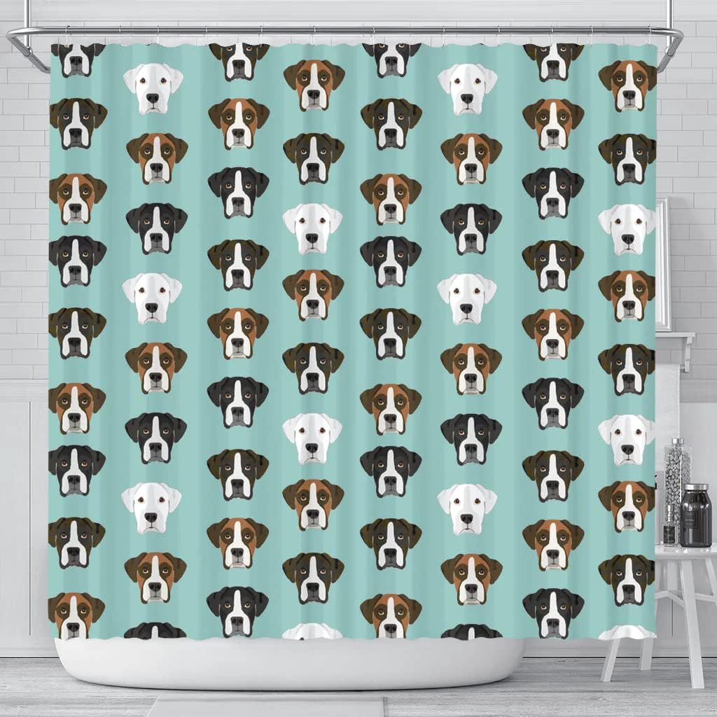 Boxer Dog Faces Print Shower Curtain For A Charming And Cute Dog Themed Bathroom