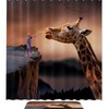 Boy And Giant Giraffe Shower Curtain For A Safari Adventure Themed Bathroom