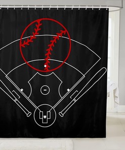 Boys Baseball Field Print Shower Curtain- Machine Washable Sports Game Theme Bath Curtain