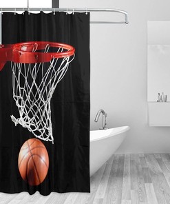 Boys Basketball Hoop Modern Black Cloth Print Shower Curtain for Bathroom Decor