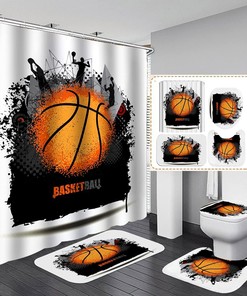 Boys Basketball Shower Curtain with 16-Piece Set Accessories and 3D Printed Design