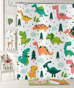Boys Colorful Dinosaur Dino Woodland Printed Shower Curtain For Bathroom 