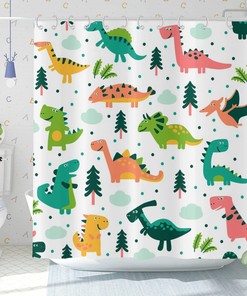 Boys Colorful Dinosaur Dino Woodland Printed Shower Curtain For Bathroom