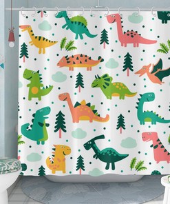 Boys Colorful Dinosaur Dino Woodland Printed Shower Curtain For Bathroom