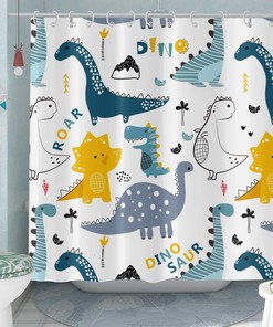 Boys Cute Funny Animal Graffiti Cartoon Dinosaur Shower Curtain For Kids Bathroom