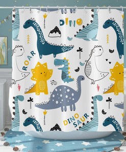 Boys Cute Funny Animal Graffiti Cartoon Dinosaur Shower Curtain For Kids Bathroom