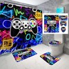 Boys Gamer Shower Curtain Set with Rug, Toilet Cover and U Shaped Mat Video Game Theme Bathroom Decor 