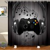 Boys Games Shower Curtain With Black Grey Headphones Musical Notes Design Gamepad For Teens Gaming Room Decor