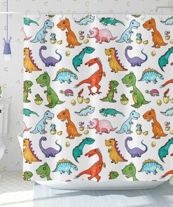 Boys Multicolor Dinosaur Dino Eggs Printed Shower Curtain For Bathroom 
