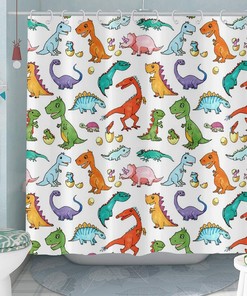 Boys Multicolor Dinosaur Dino Eggs Printed Shower Curtain For Bathroom