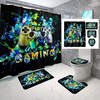 Boys Video Gamer Bathroom Shower Curtain Set with Rug, Toilet Cover and U Shaped Mat Gamepad Theme Decor 