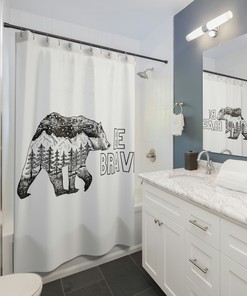 Brave Polar Bear Shower Curtain, Alaska Nature Experience Outdoors Bath Decor