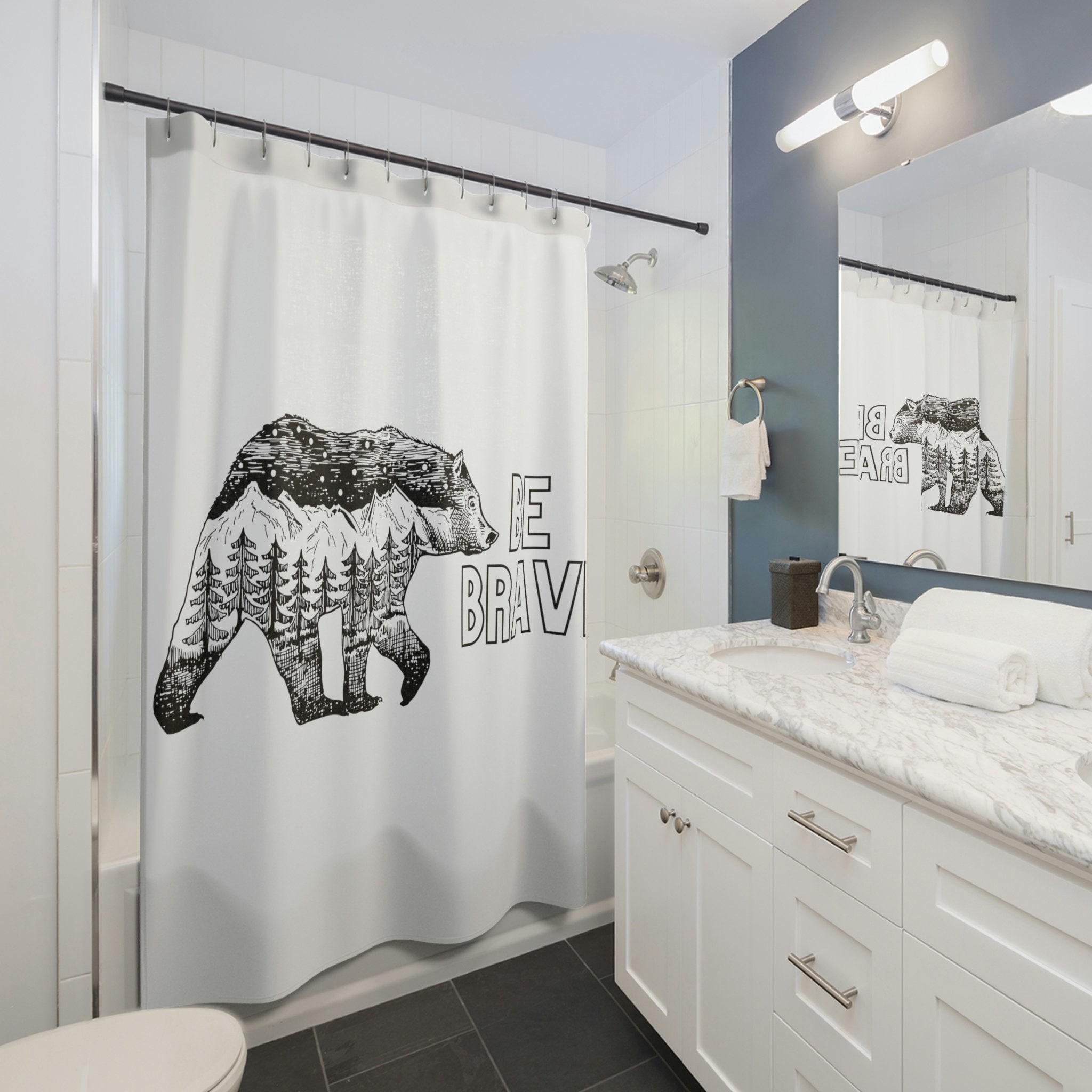 Brave Polar Bear Shower Curtain, Alaska Nature Experience Outdoors Bath Decor
