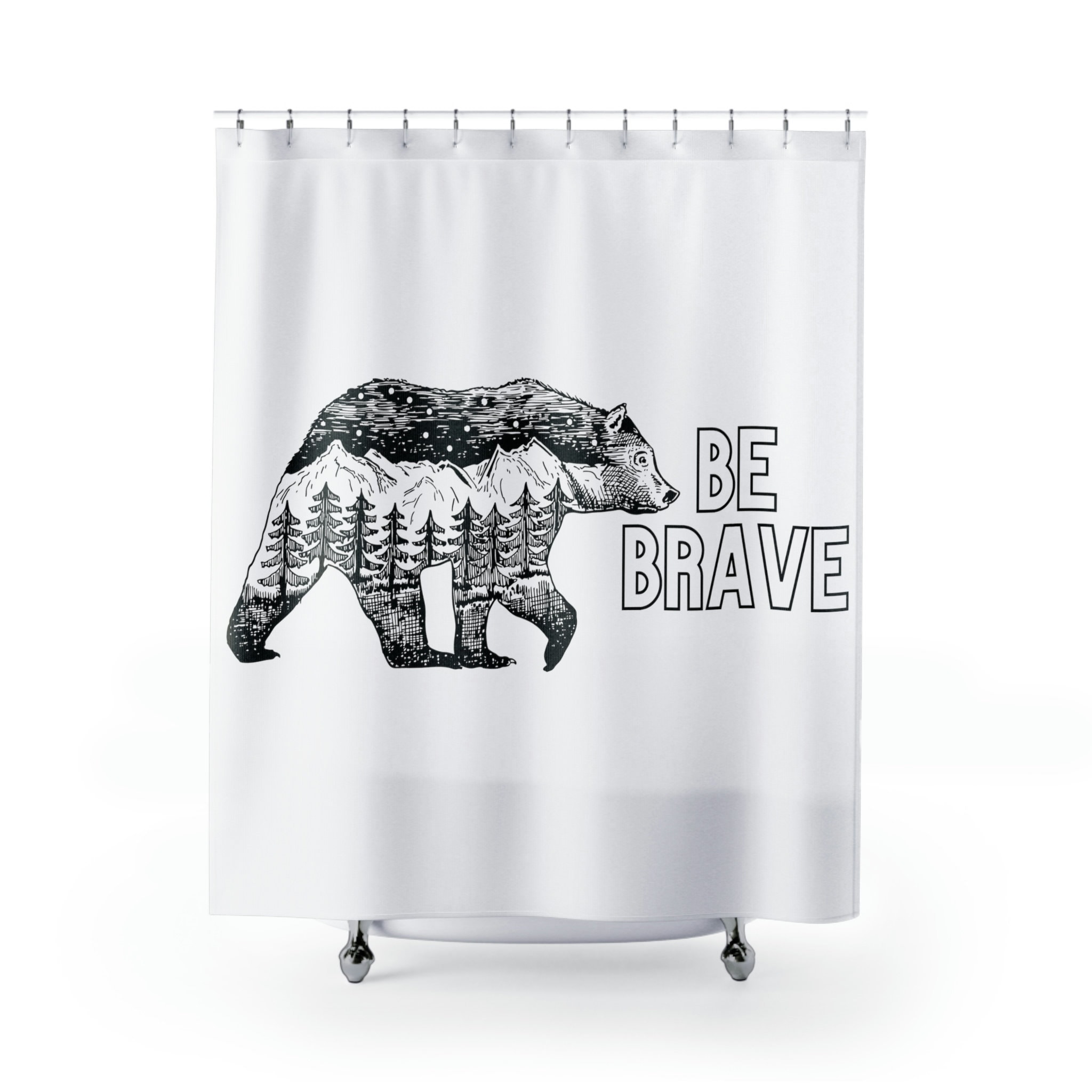 Brave Polar Bear Shower Curtain, Alaska Nature Experience Outdoors Bath Decor - Image 2