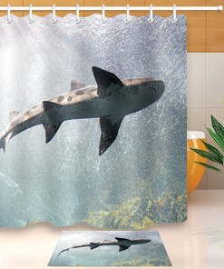 Brave The Deep Sea With Marine Threshing Shark Shower Curtain Mat For Bathroom Accessories.