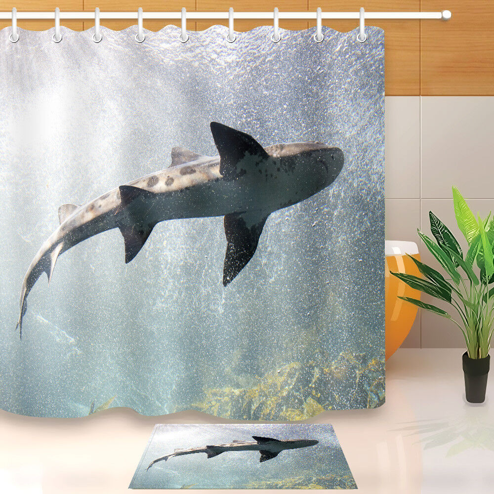 Brave The Deep Sea With Marine Threshing Shark Shower Curtain Mat For Bathroom Accessories.