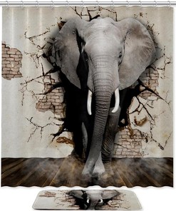 Break The Wall Funny Elephant Shower Curtain - Cute Bathroom Decor