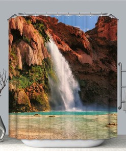 Breathtaking Havasu Falls Nature Shower Curtain With Grand Canyon Print For Adventure-Inspired Bathroom Decor