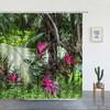 Breathtaking Rainforest Plants Garden Shower Curtain with 3D Scenic Outdoor Fence for Your Bathroom