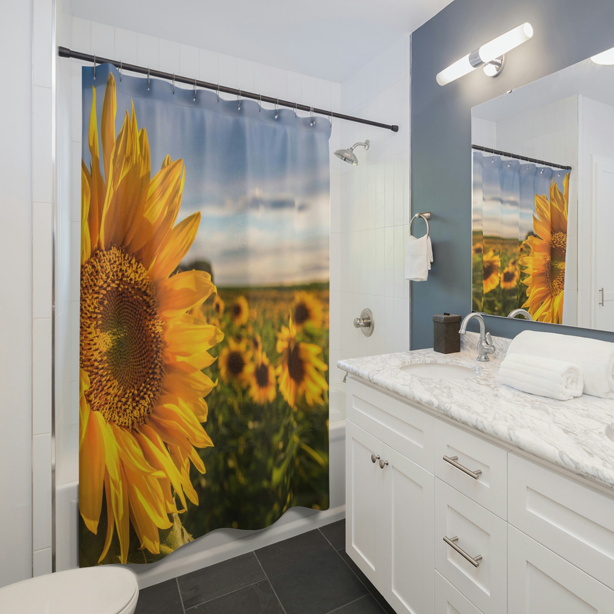 Breathtaking Sunflower Fields Shower Curtain to Give Your Bathroom A Scenic View