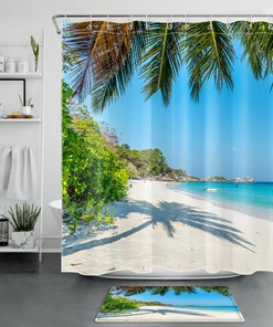 Breathtaking Tropical Beach Scenery Shower Curtain with Nature Scenery for a Perfect Bathroom Decor 
