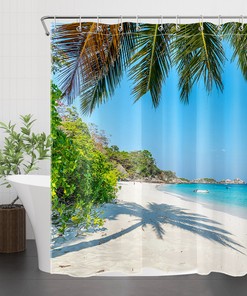 Breathtaking Tropical Beach Scenery Shower Curtain with Nature Scenery for a Perfect Bathroom Decor