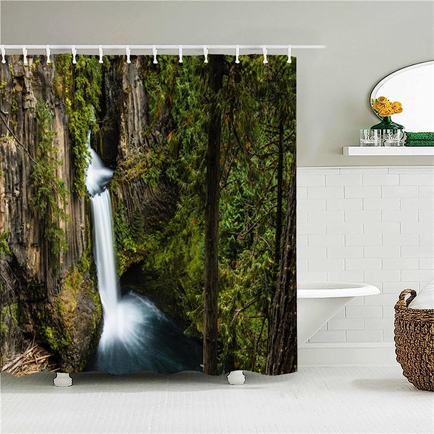 Breezy Waterfall Shower Curtain for a Relaxing Bathroom Decor with Fabric Material