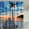 Bridge Beach Palm Theme Shower Curtain - Waterproof Fabric Tropical Curtain for Bathroom