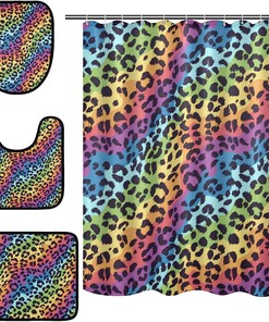 Bright Colors Leopard Spot Shower Curtain With Matching Mat For Vibrant Bathroom Decor