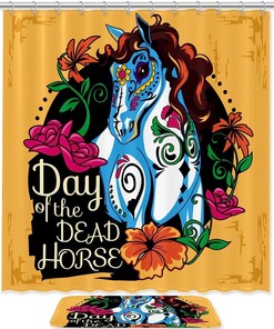 Bright Day Of The Dead Horse Yellow Shower Curtain For Bathroom