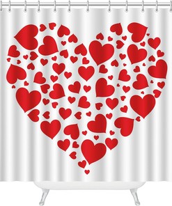 Bright Festive Pattern of Hearts Love Shower Curtain for Bathroom Valentine's Day Decor Waterproof Fabric
