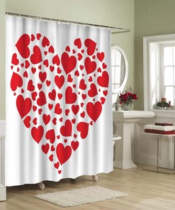 Bright Festive Pattern of Hearts Love Shower Curtain for Bathroom Valentine's Day Decor Waterproof Fabric