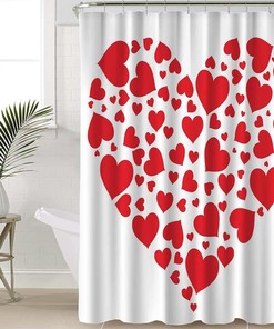Bright Festive Pattern of Hearts Love Shower Curtain for Bathroom Valentine's Day Decor Waterproof Fabric