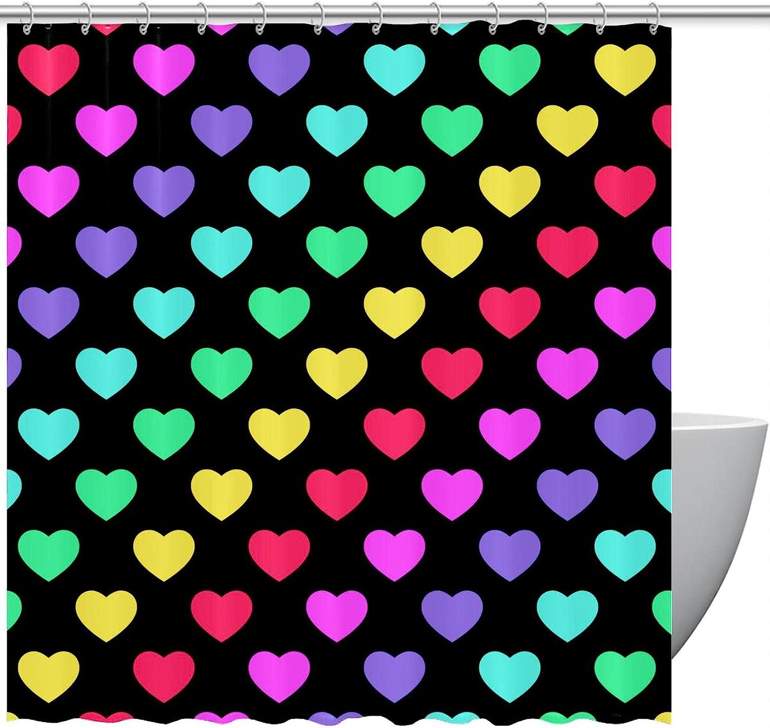 Bright Gradient Hearts Printed Shower Curtain For Colorful Bathroom Decor