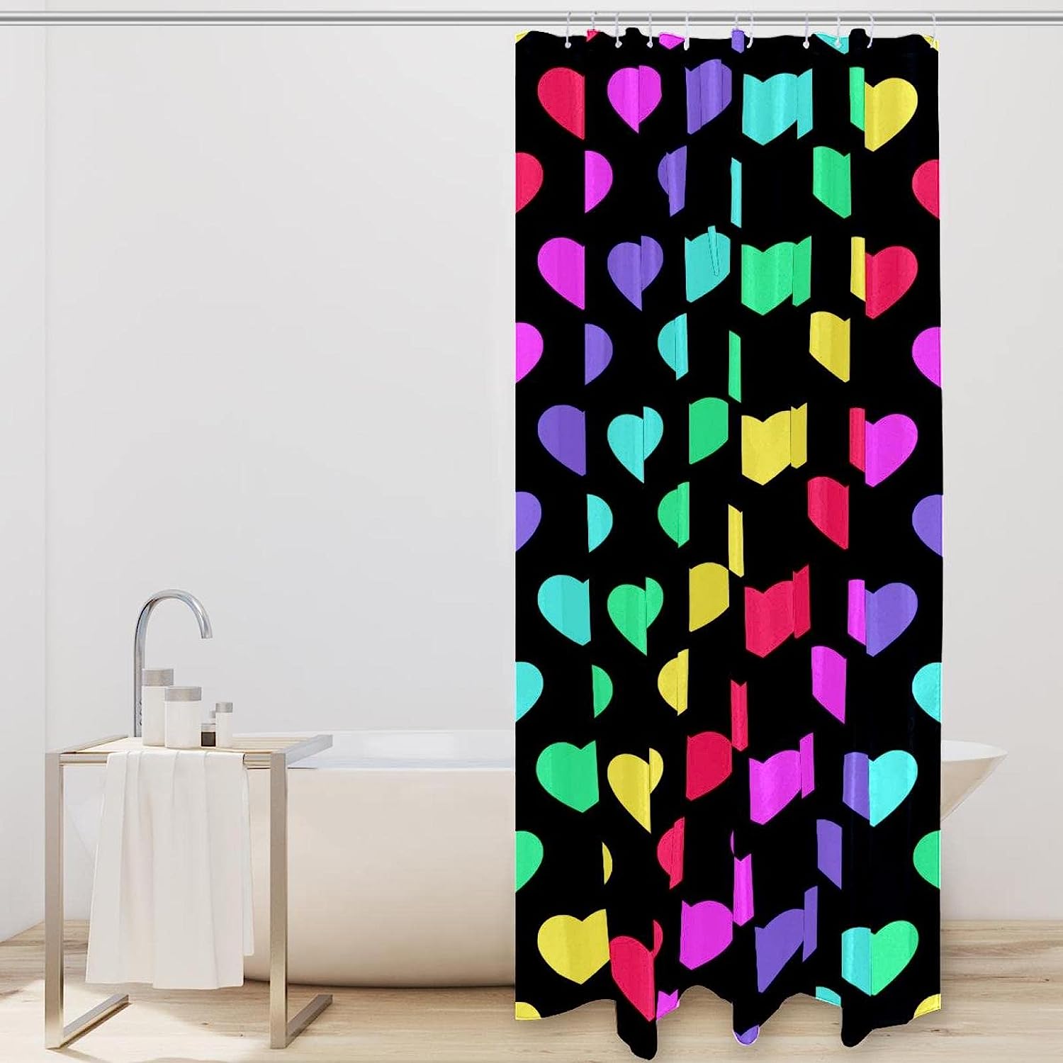 Bright Gradient Hearts Printed Shower Curtain For Colorful Bathroom Decor - Image 2