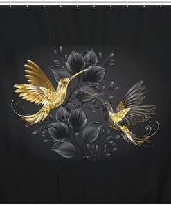 Bright Hummingbird Hotel Bathroom Waterproof Bath Curtain