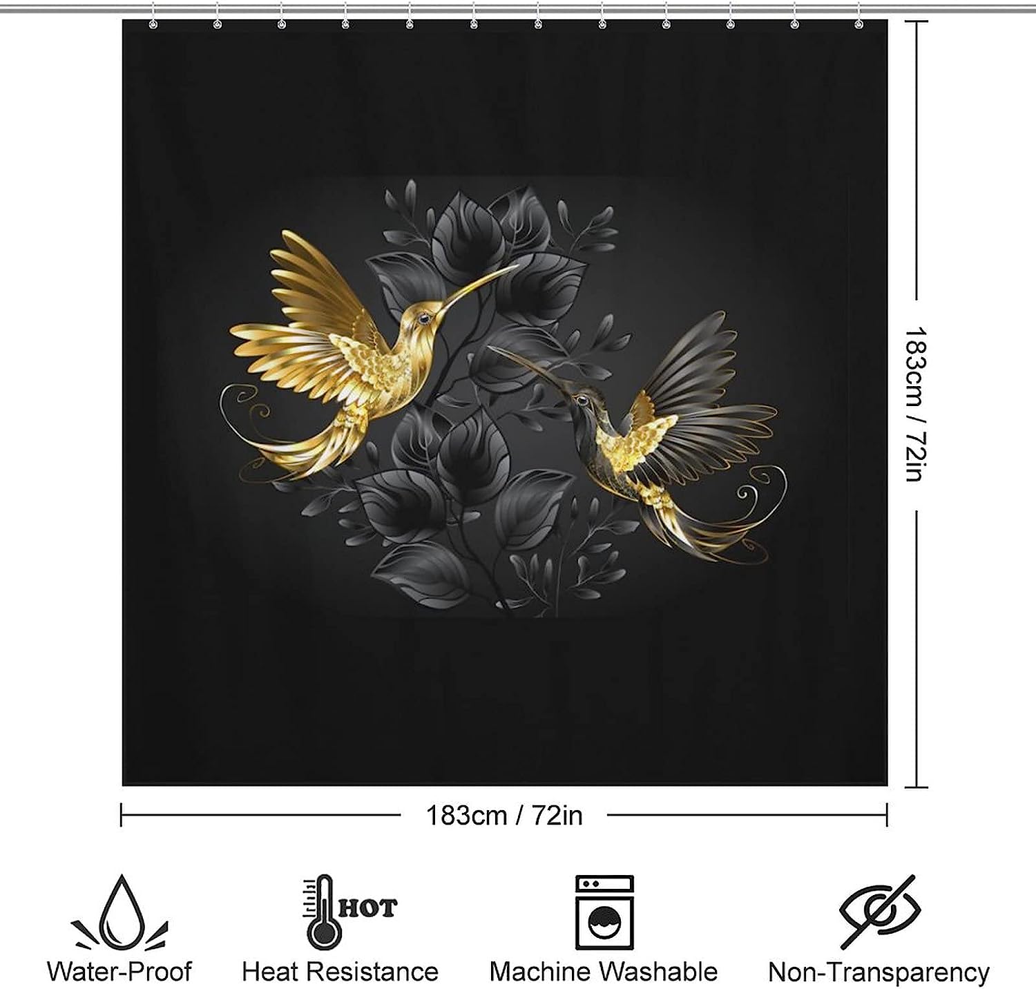 Bright Hummingbird Hotel Bathroom Waterproof Bath Curtain - Image 2